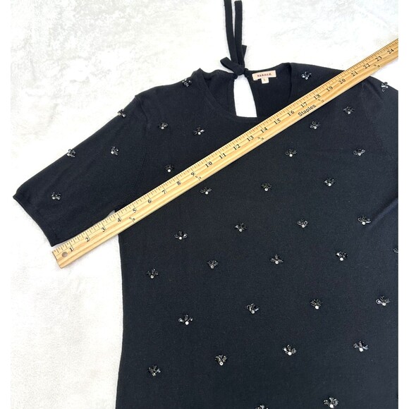 P.A.R.O.S.H. Women Black Rhinestone Front Short Sleeve Cotton Sweater Sz M Italy - Picture 9 of 10